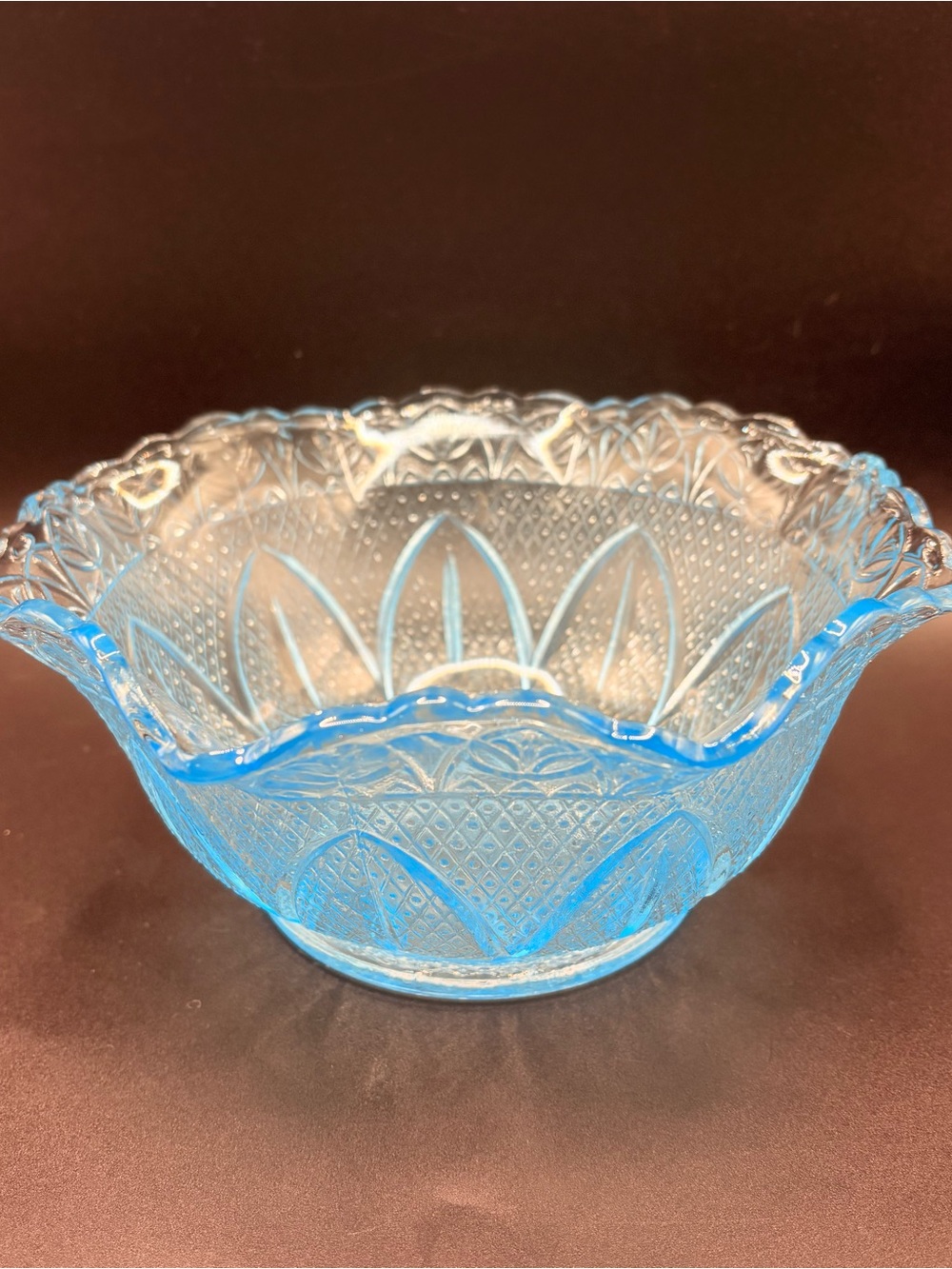 7 Inch Princess House Capri Ice Blue Depression Glass Bowl Vintage Floral